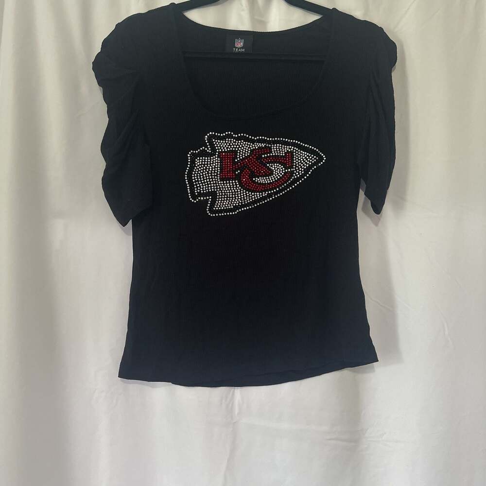 Women's Cuce Black Kansas City Chiefs Puff Sleeve Scoop Neck Top
